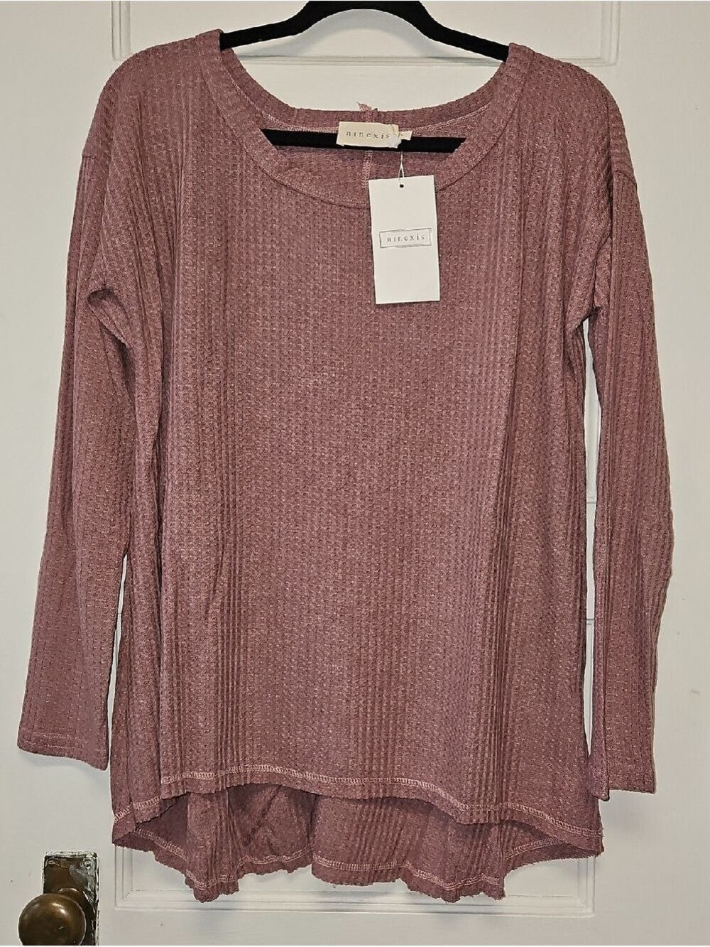 Cottagecore Ninexis Long Sleeve Ribbed Top in Mauve L-3X